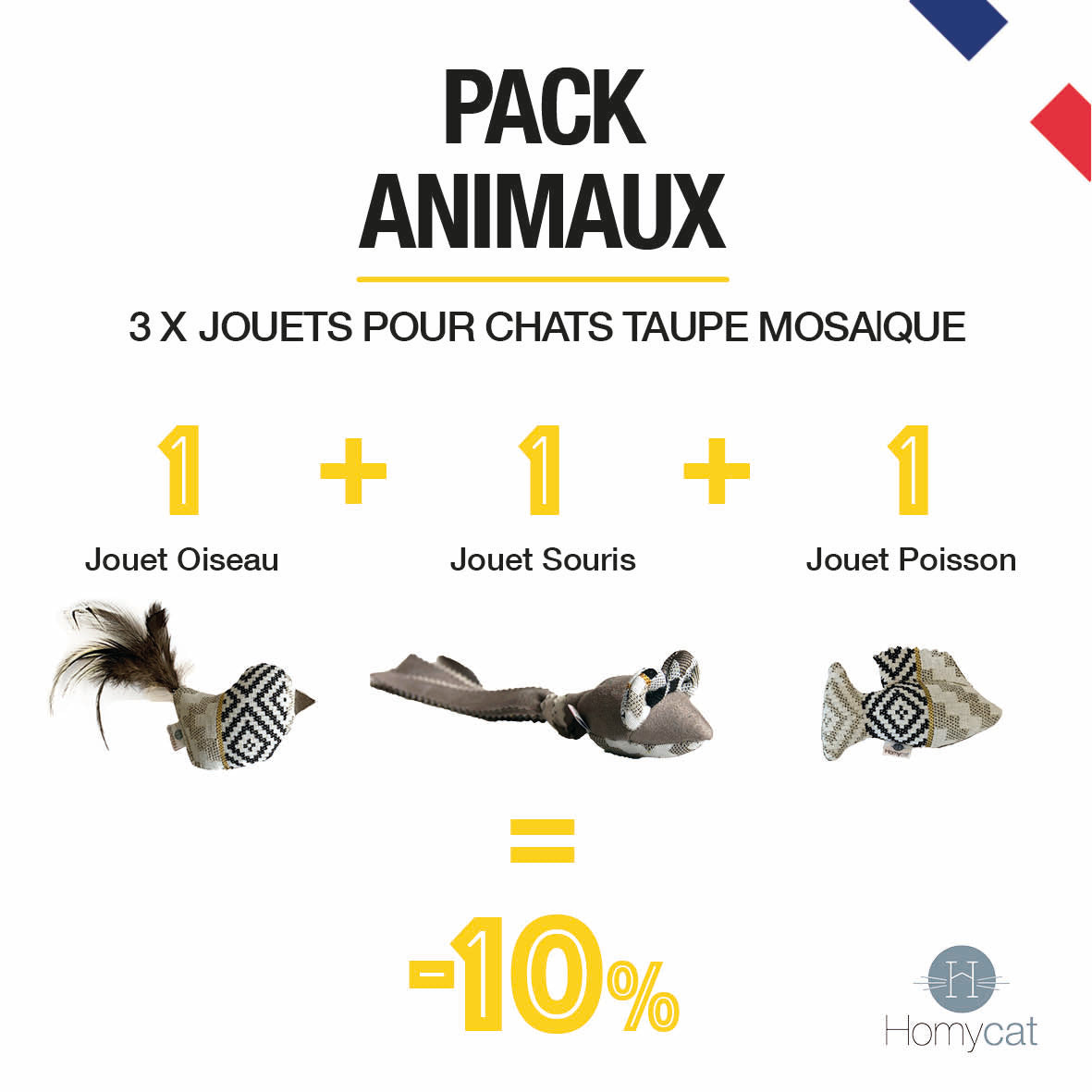 Pack Animaux - 3 x Jouets Animaux pour chats (Poisson + Souris + Oiseau)