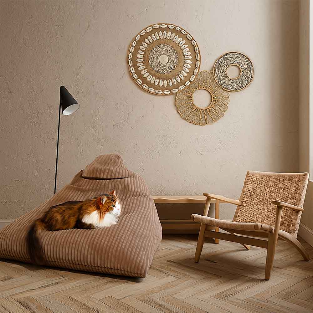 Berlingot Couchage Design Chat - Velours Taupe et Ecru