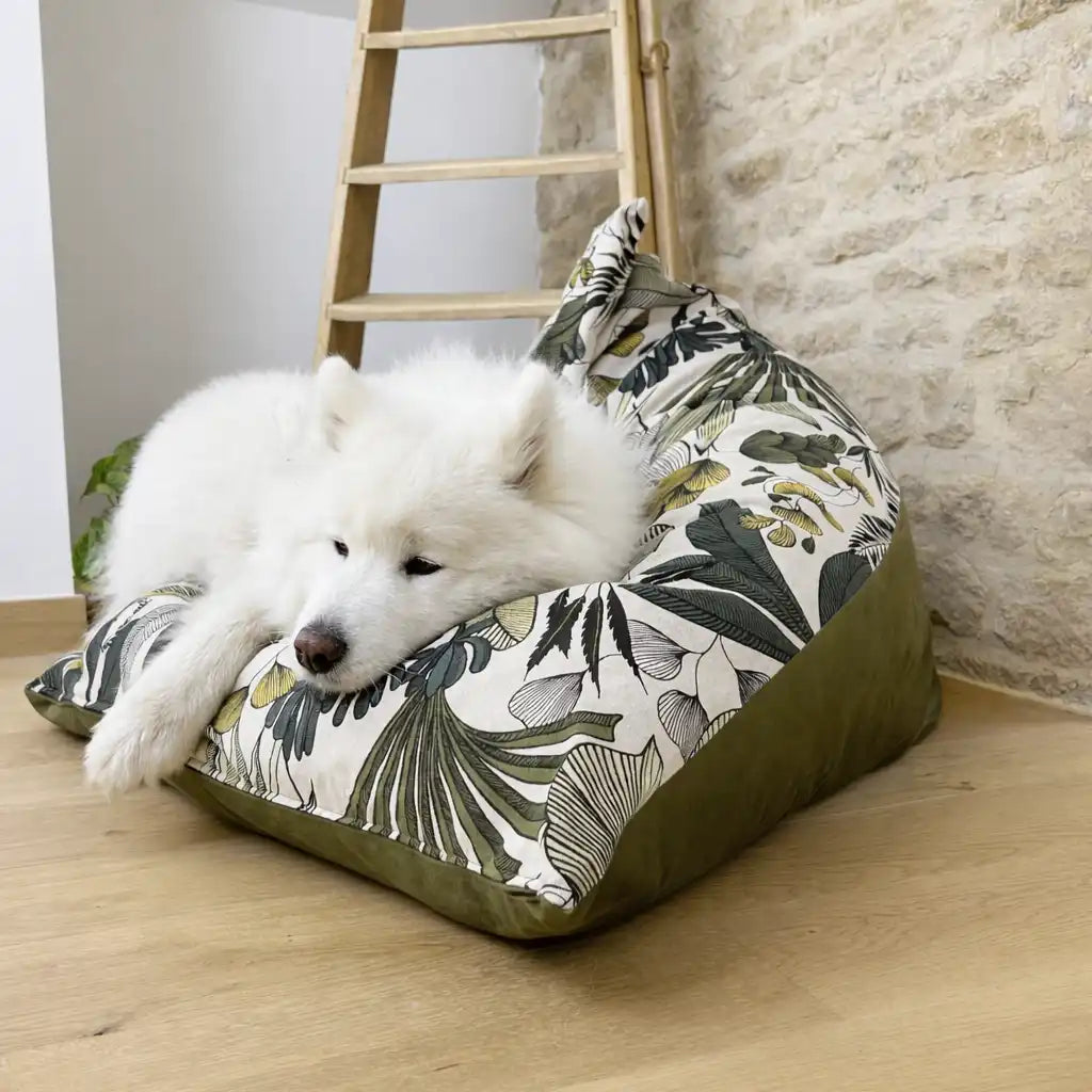 Berlingots XL et S  - Couchage chat stylé - Kaki Feuillage Tropical