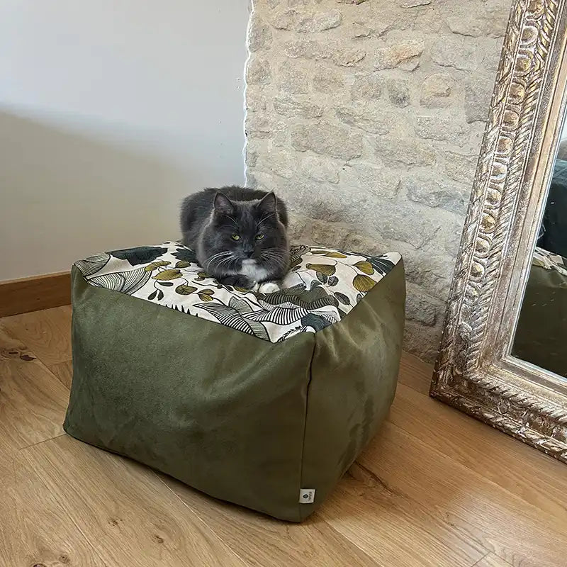 Cubes XL et S  - Couchage chat stylé - Kaki Feuillage Tropical