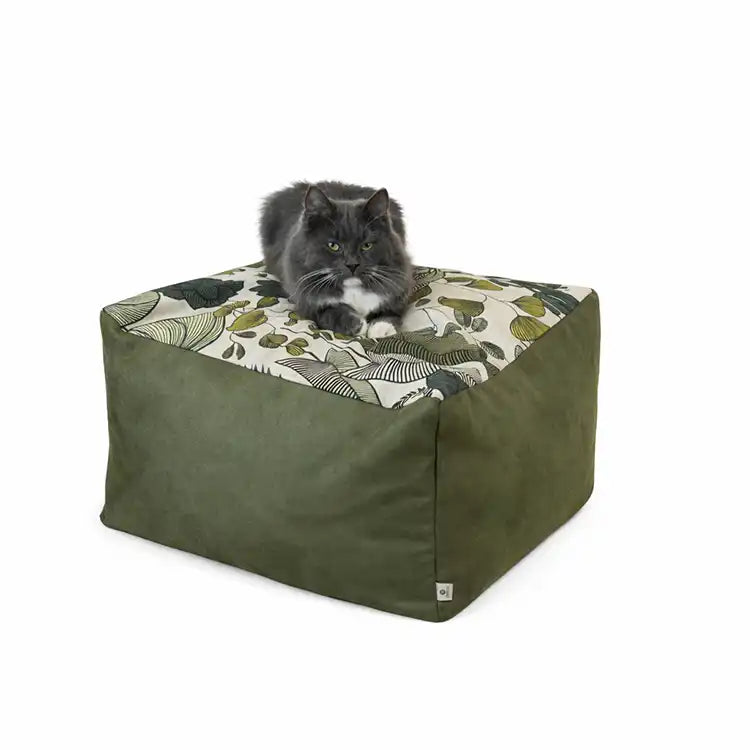 Cubes XL et S  - Couchage chat stylé - Kaki Feuillage Tropical