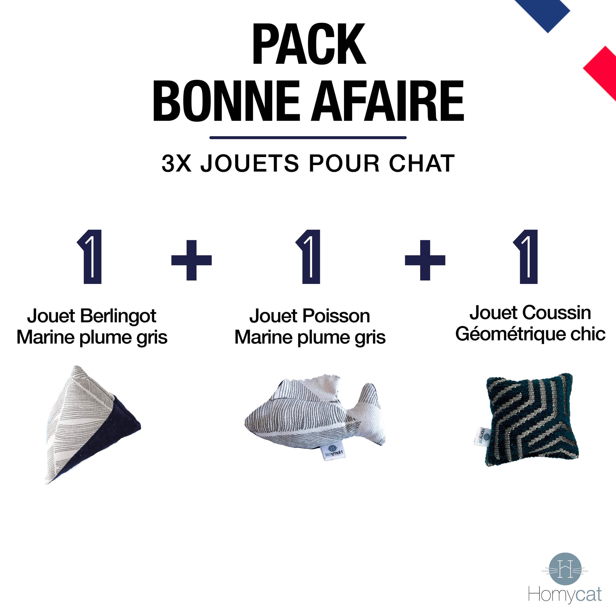 Pack Bonne Affaire - 1 Jouet Poisson + 1 Jouet Berlingot + 1 Jouet mini Coussin