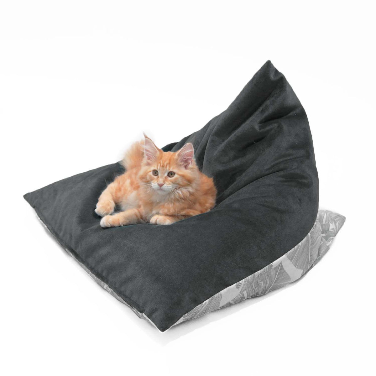 Berlingot Plume Gris - Couchage pouf chat design