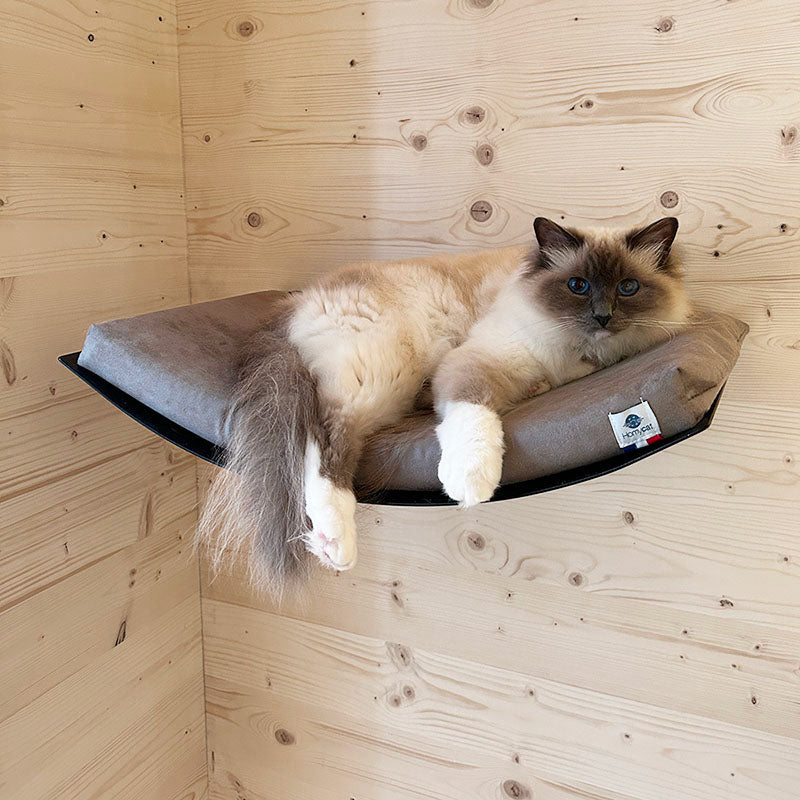 Lit mural pour chat - matelas couleur Taupe - Gris argenté