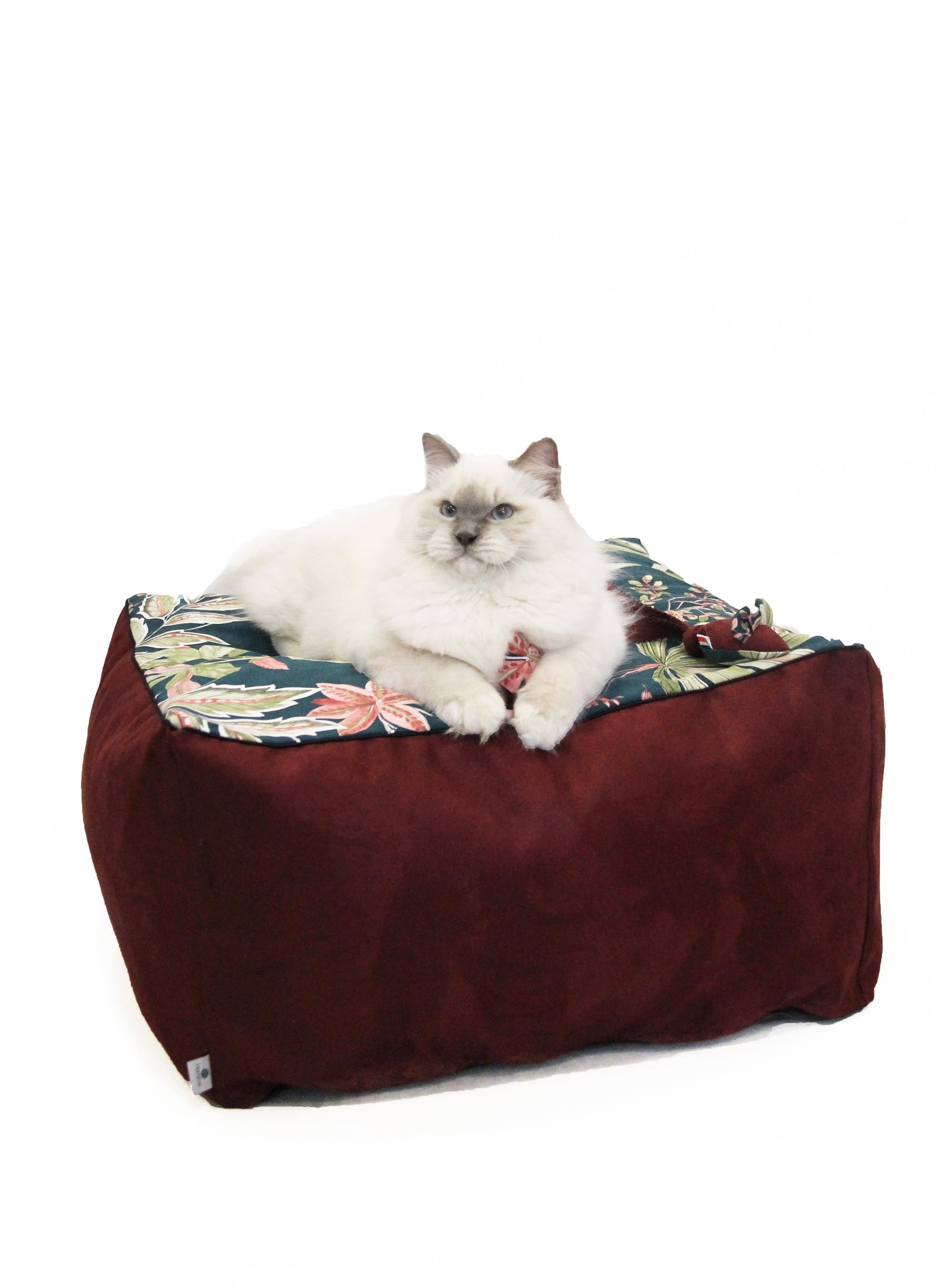 Cube Pouf Émeraude fleuri - Couchage pouf chat design