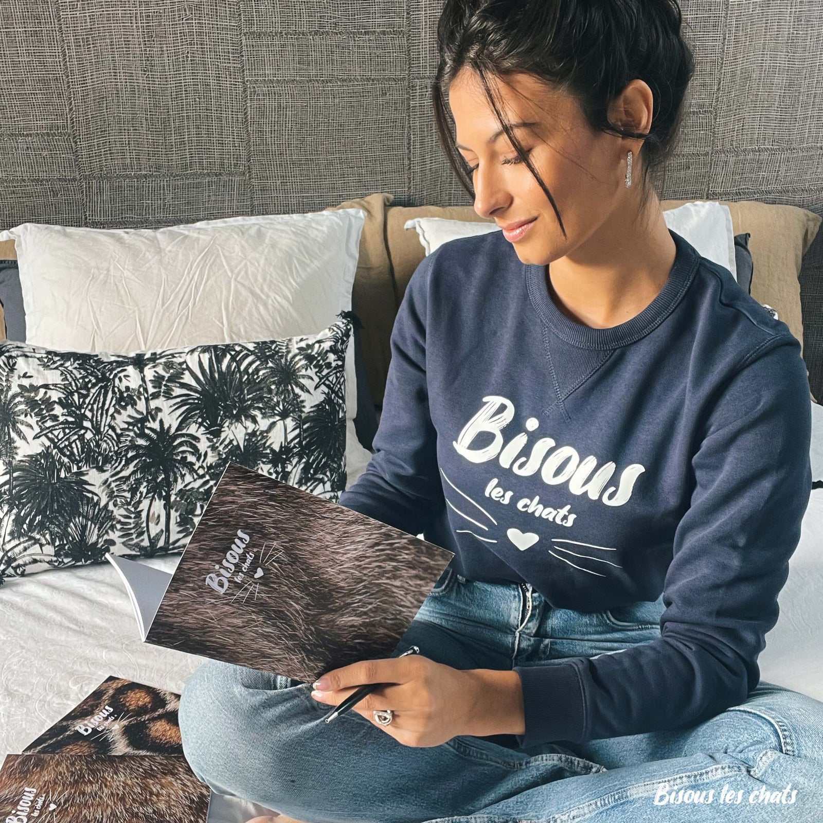 Sweat Bleu Marine - Femme - Bisous les chats