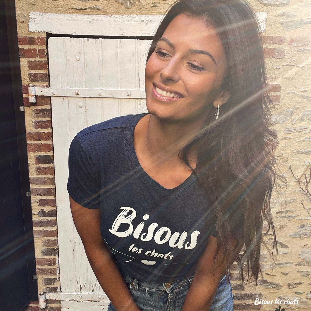 Tee-shirt Denim bleu chiné - Femme - Bisous les chats