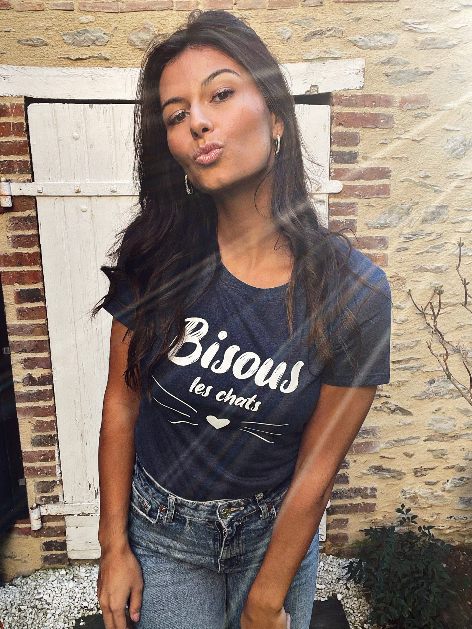 Tee-shirt Denim bleu chiné - Femme - Bisous les chats