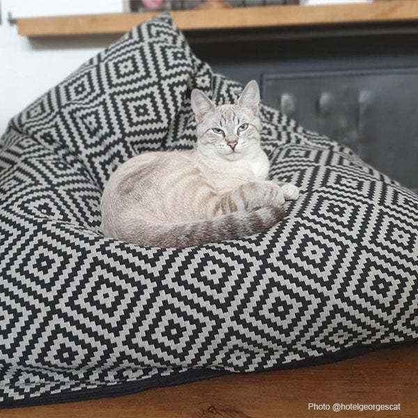 Chat allongé sur un berlingot XL noieth mosaïque