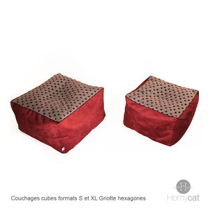 Couchages cubes formats S et XL griotte hexagones
