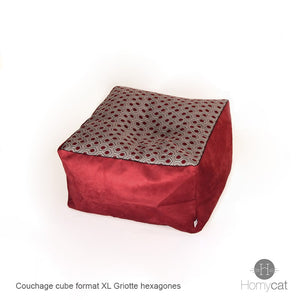 Cube Griotte Hexagones - Couchage pouf chat déco