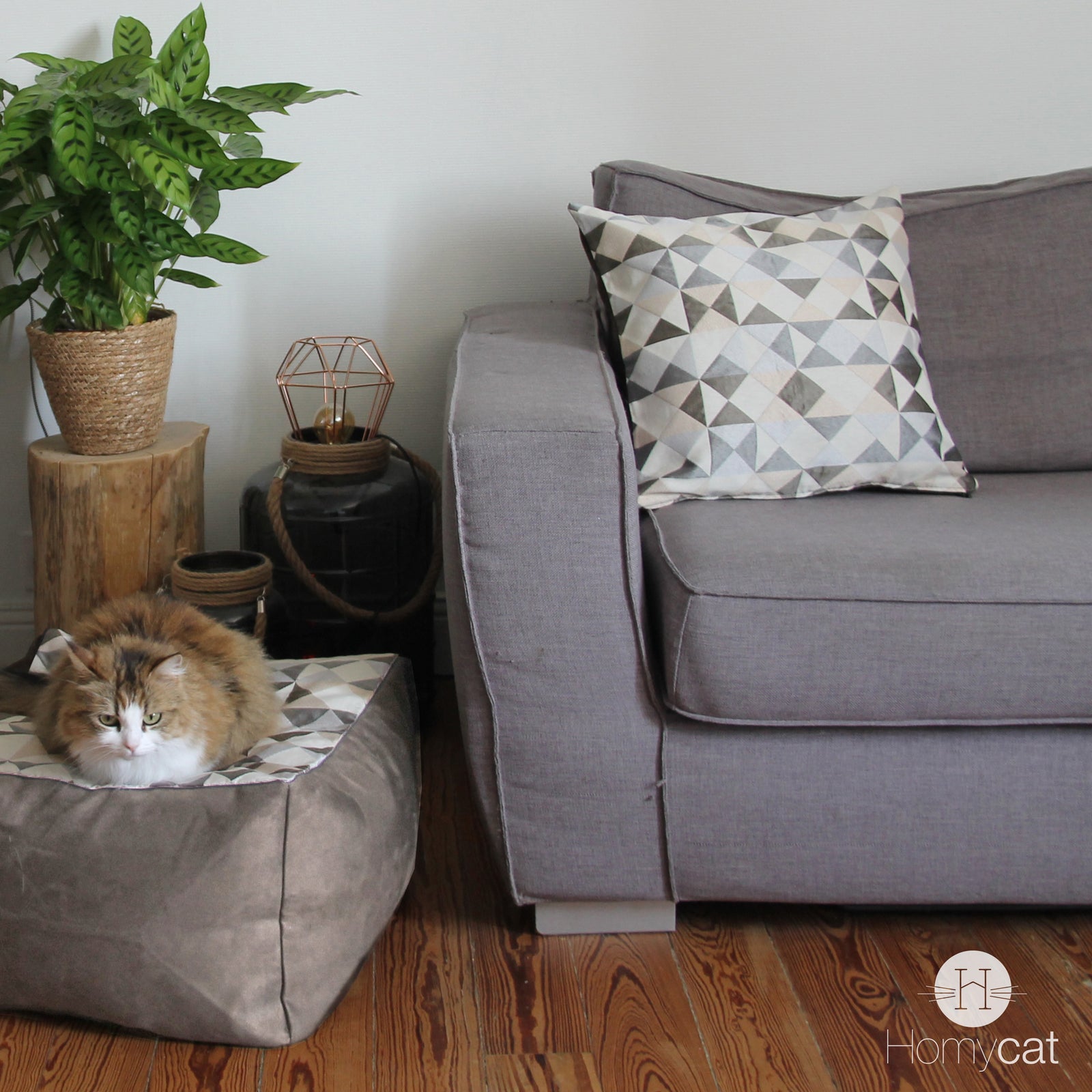 Coussin S 45x45 cm Triangles écrus pour Panier chat ou Déco