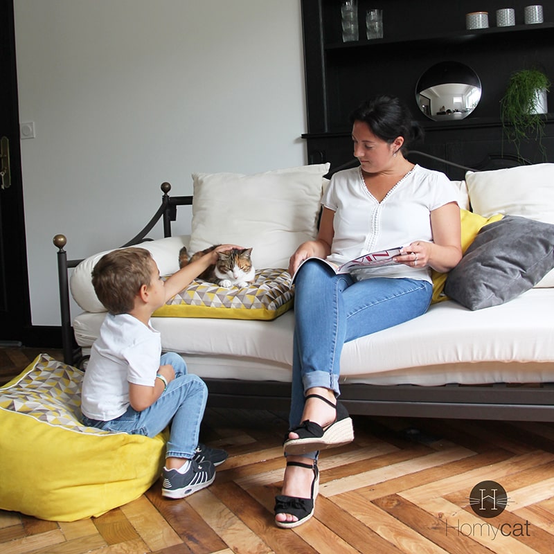 Coussin XL Triangle Jaune - Couchage chat design