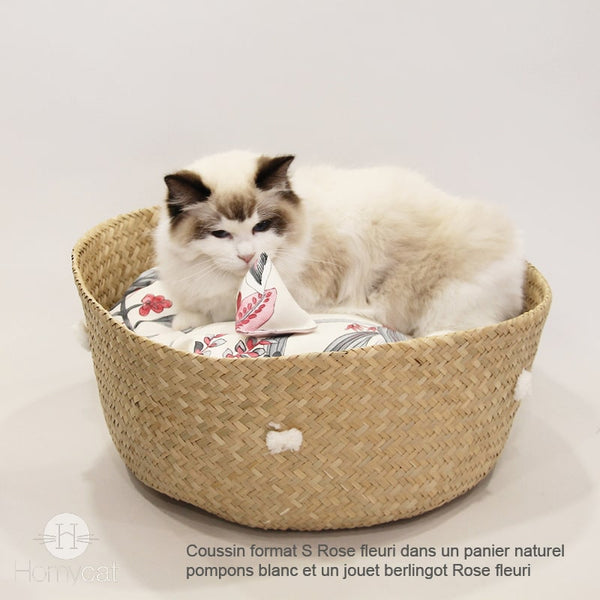 Couffin chat design Fleuri émeraude Bordeaux Ecru et confort pour chat -  Homycat