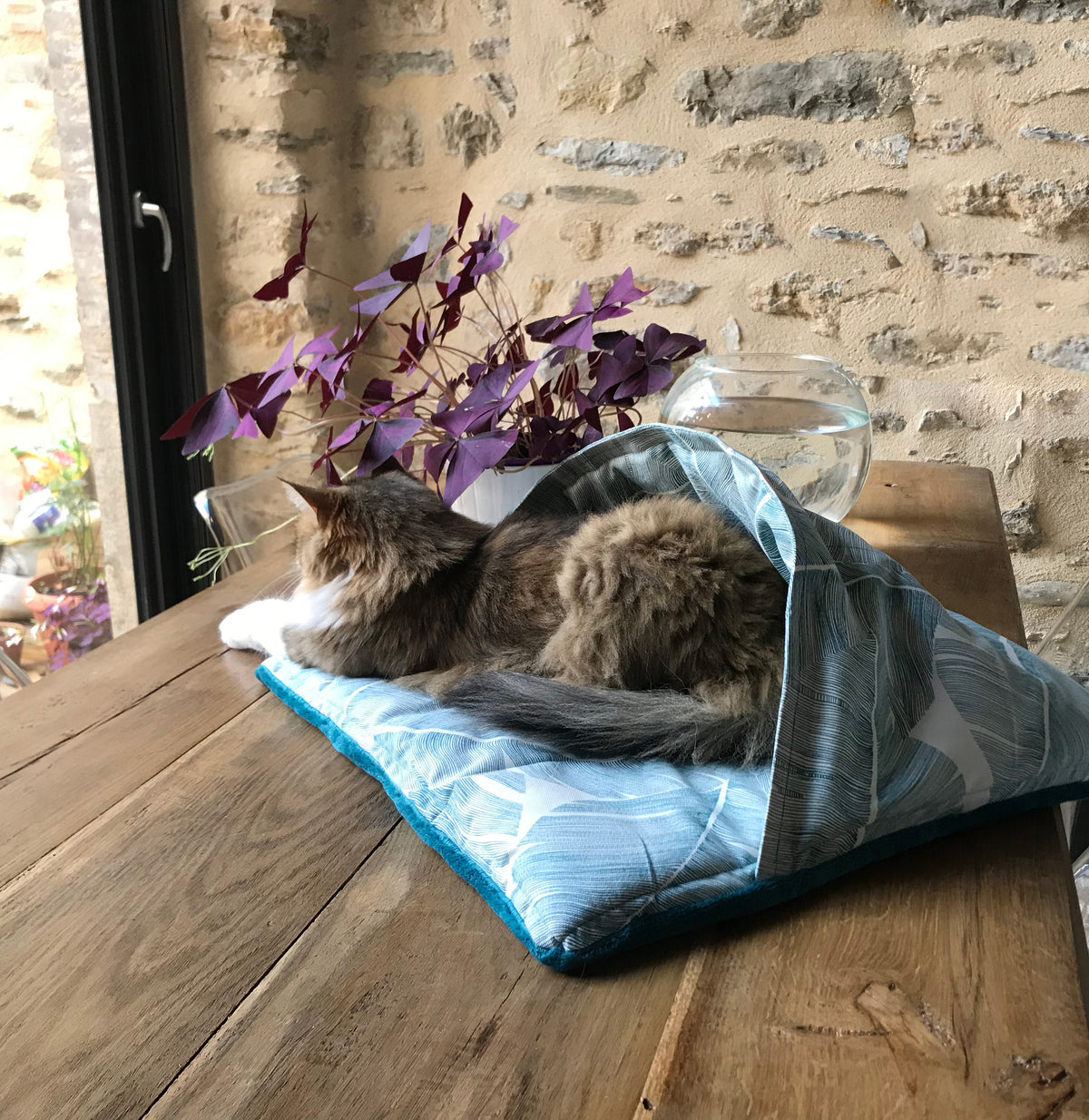 Le moelleux Emeraude Plume - Couchage pouf chat design