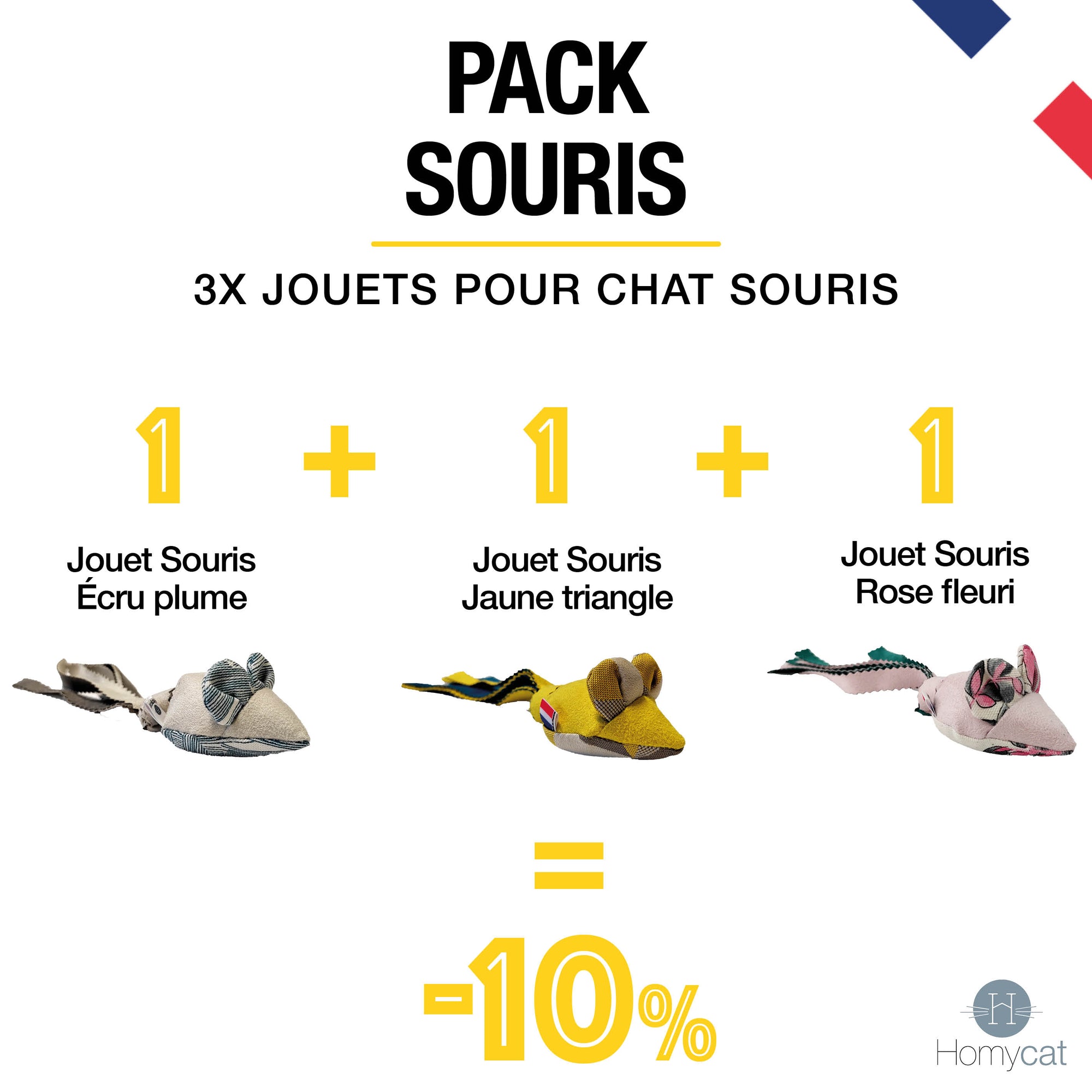 Pack Souris- 3 x Jouets Souris pour chats
