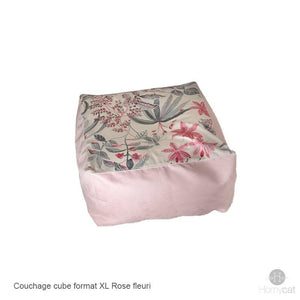 Cube Fleuri Rose - Couchage pouf chat design