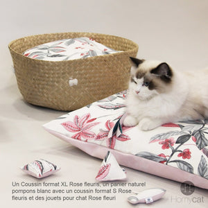 Coussin XL - Rose Fleuri Couchage chat stylé
