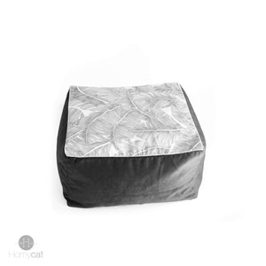 Cube Gris Plume - Couchage pouf chat design