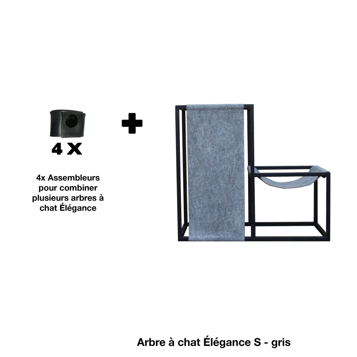 arbre à chat gris avec 4 assembleurs