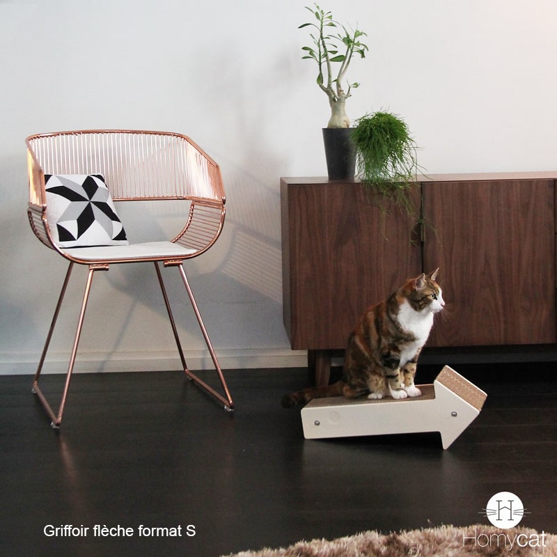 griffoir-forme-fleche-design-petit-chat-discret-carton-bois-homycat