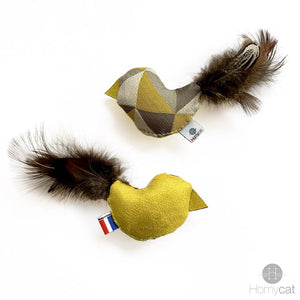 jouets-doudou-chat-plume-oiseau-couleurs-qualité-france-herbe-a-chat-homycat-jaune-triangles