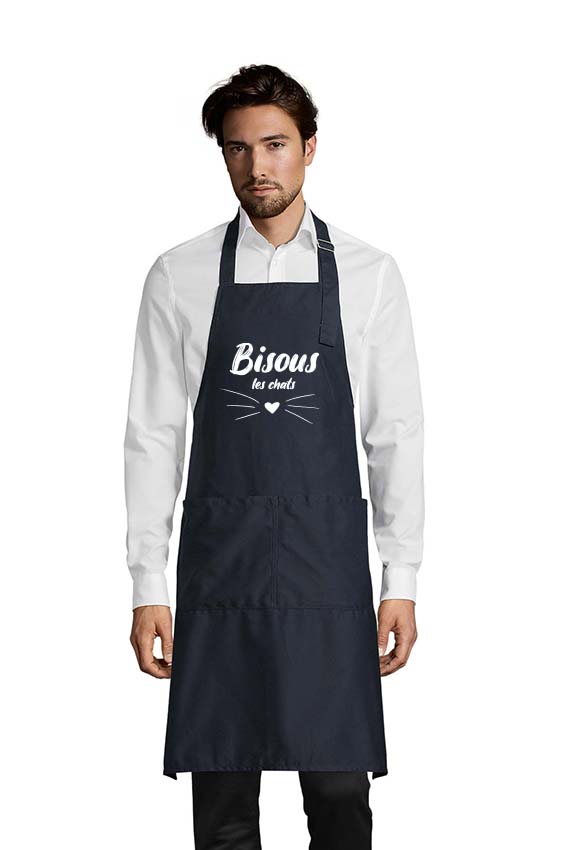 Tablier Bleu Marine Mixte - Bisous les chats